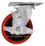 6PLPPSB 6" x 2" Swivel Plate Caster with Brake, Poly on Poly Wheel