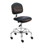 Cleanroom ESD Chair With Adj.Footring and Chrome Base, 17"-25" H  Single Lever Control