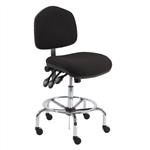 Fabric ESD Wide Chair With Adj.Footring and Chrome Base, 17"-25" H  Three Lever Control