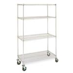 Olympic 14" Deep 4 Shelf Mobile Carts - Chrome - 14" x 42" x 68"